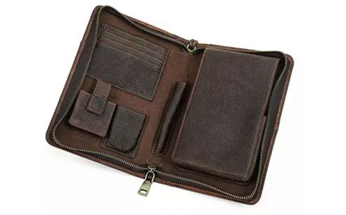 Reisetasche mit Zigarrenetui - echtes Leder, kaffeefarben