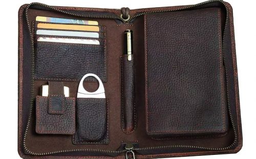 Reisetasche mit Zigarrenetui - echtes Leder, kaffeefarben