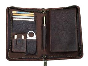 Reisetasche mit Zigarrenetui - echtes Leder, kaffeefarben