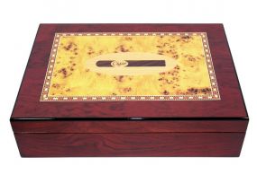 Humidor - braun, spanischer Zeder, für 30 Zigarren, Befeuchter und Hygrometer - braun lackiert, Zigarren-dekor