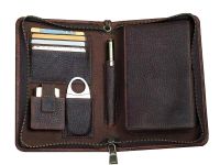 Reisetasche mit Zigarrenetui - echtes Leder, kaffeefarben